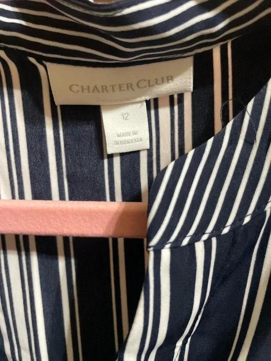 Charter Club Navy and White Vertical Stripe Shirt Dress - Picture 2 of 4